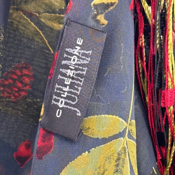 Julienne Collezione Floral Scarf wrap fashion  Fringe blue Pattern - Picture 2 of 9